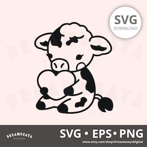 Lindo ternero bebé con contorno de vaca en forma de corazón SVG, archivo de corte artesanal y diseño de grabado láser