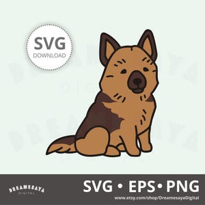 GSD dog SVG layered cut file and PNG German shepherd clip art for commercial use