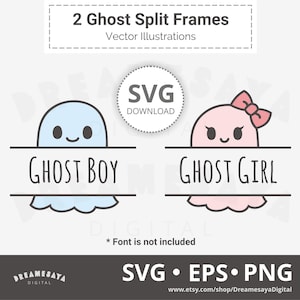 Ghost monogram SVG split frames cute boy girl name borders layered cut files and clip art