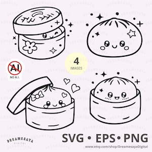 Zachte dumpling SVG kawaii broodje knijpspeelgoed dimsum bakje omtrek clipart snijbestanden ontwerp