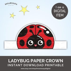 Ladybug paper crown PDF printable cute insect party hat favor JPG files download