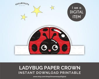 Ladybug paper crown printable ladybird insect kids party hat PDF & JPG files download