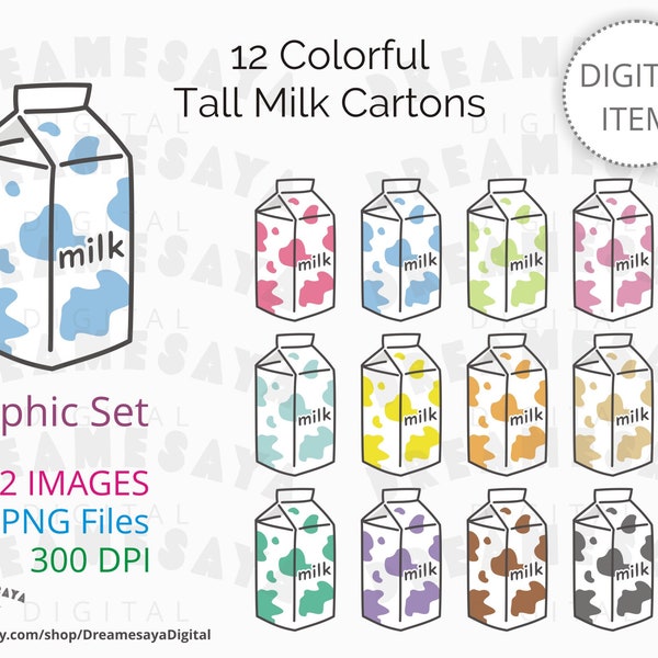 Clipart en carton de lait, Mignon grand lait dans des images d’emballage en carton, Kids healthy food clip art PNG, Ensemble graphique pour un petit usage commercial