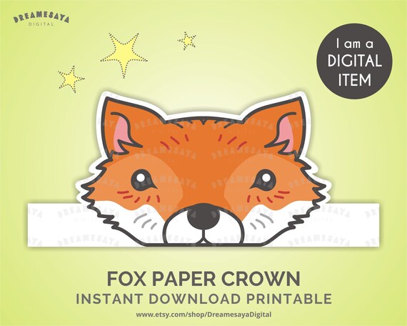 Printable Party Crown Fox Forest Animal Paper Hat Download Etsy