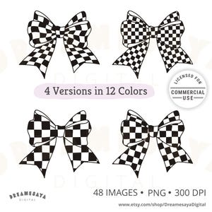 Checkered Bow Clipart Bundle: Retro Racing Coquette Bows (PNG Digital Download)