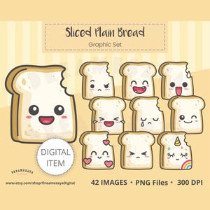 Kawaii chleb PNG clipart słodkie jedzenie z twarzami nastrój emocje projekt do użytku komercyjnego