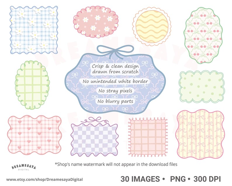 Preppy Frame Clipart Decorative Pastel Patterns in Whimsical Frames ...
