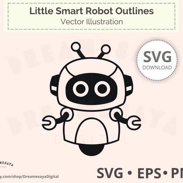 AI Robot SVG outlines, Adorable high tech clip art and single layered cut file