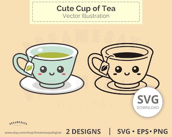 Tea cup SVG outline and layered cut files cartoon morning beverage clip art download