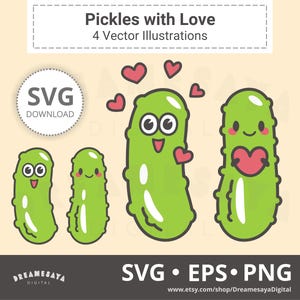 Cute cucumbers SVG layered cut files, cartoon dill pickles with love clip art for commercial use