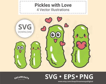 Cartoon cucumbers SVG layered cut files dill pickles with love commercial use vector clipart