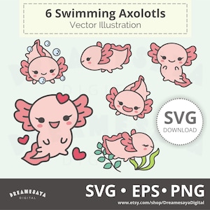 Kawaii axolotl SVG bunt rosa salamander clipart & lagerklippta filer för kommersiellt bruk