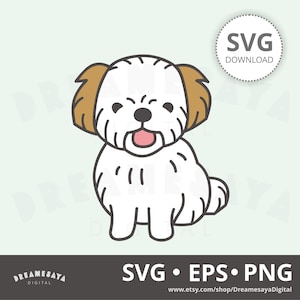 Shihtzu dog SVG cut file and PNG cute clip art of sitting puppy