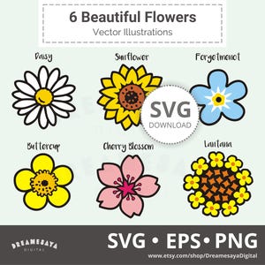 Mooie bloemen SVG decoratieve bloemen gelaagde snijbestanden en png-clipartset