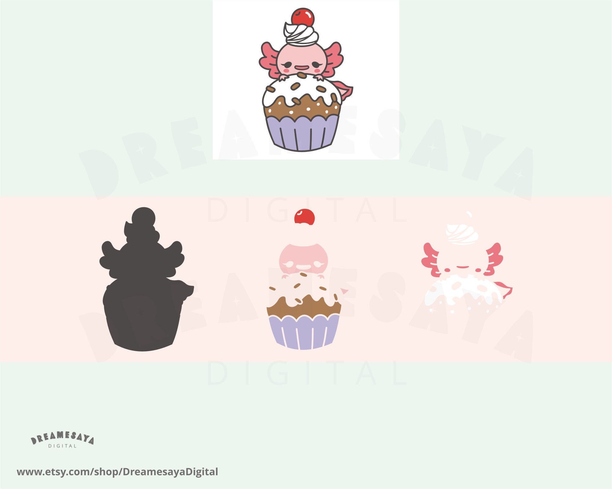 Axolotl Watercolor Cupcake Toppers by KM Studio