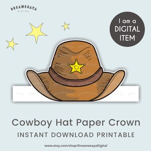 Cappello da cowboy con corona di carta, stampabile, accessori fai da te per feste western, download immediato