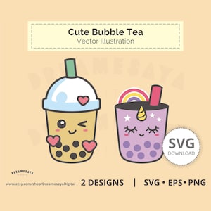 Bubble tea svg digital download cutting files, Kawaii boba drink vector images for crafting