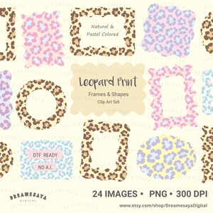 Leopard print frames clipart bundle animal spots background scraps printable decor PNG design