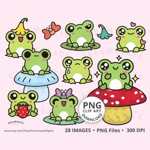 Whimsy Frösche PNG Clip Art Bündel von kawaii niedlichen, verspielten, dicken Tierbildern für den kommerziellen Gebrauch