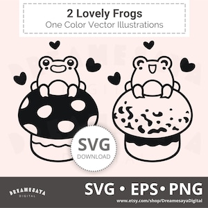 Grenouille champignon SVG avec amour contour mignon cottagecore Saint-Valentin artisanat htv coupe fichiers et conception de gravure laser