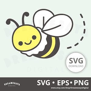 Whimsy bee SVG adorable cute cartoon of flying honeybee multi layer cut file and PNG clip art