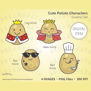 Cute potato PNG clip art of king, queen, chef and star celebrity potatoes images for commercial use