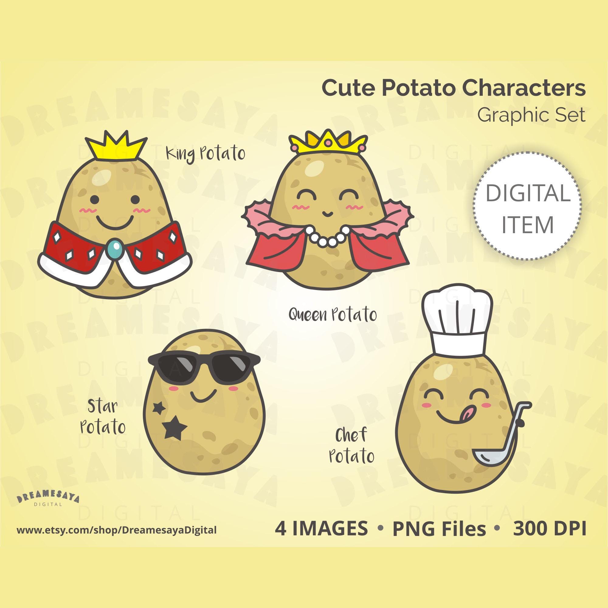 Cute potato PNG clip art of king, queen, chef and star celebrity potatoes images for commercial use