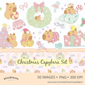 Christmas capybara clipart digital papers bundle kawaii capy pastel festive holiday design