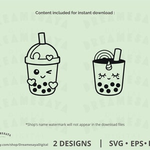 Boba tea svg single layered cut files, Cute bubble milk tea outlines vector design for commercial use image 2