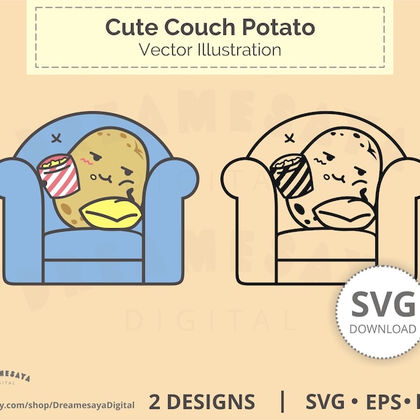 Couch potato svg, Cute humorous vector clip art and cut files