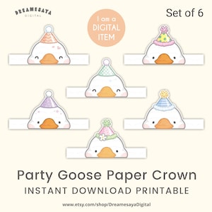 Goose party hat PDF JPG paper crown printable cute geese with pastel birthday hats headpiece DIY files