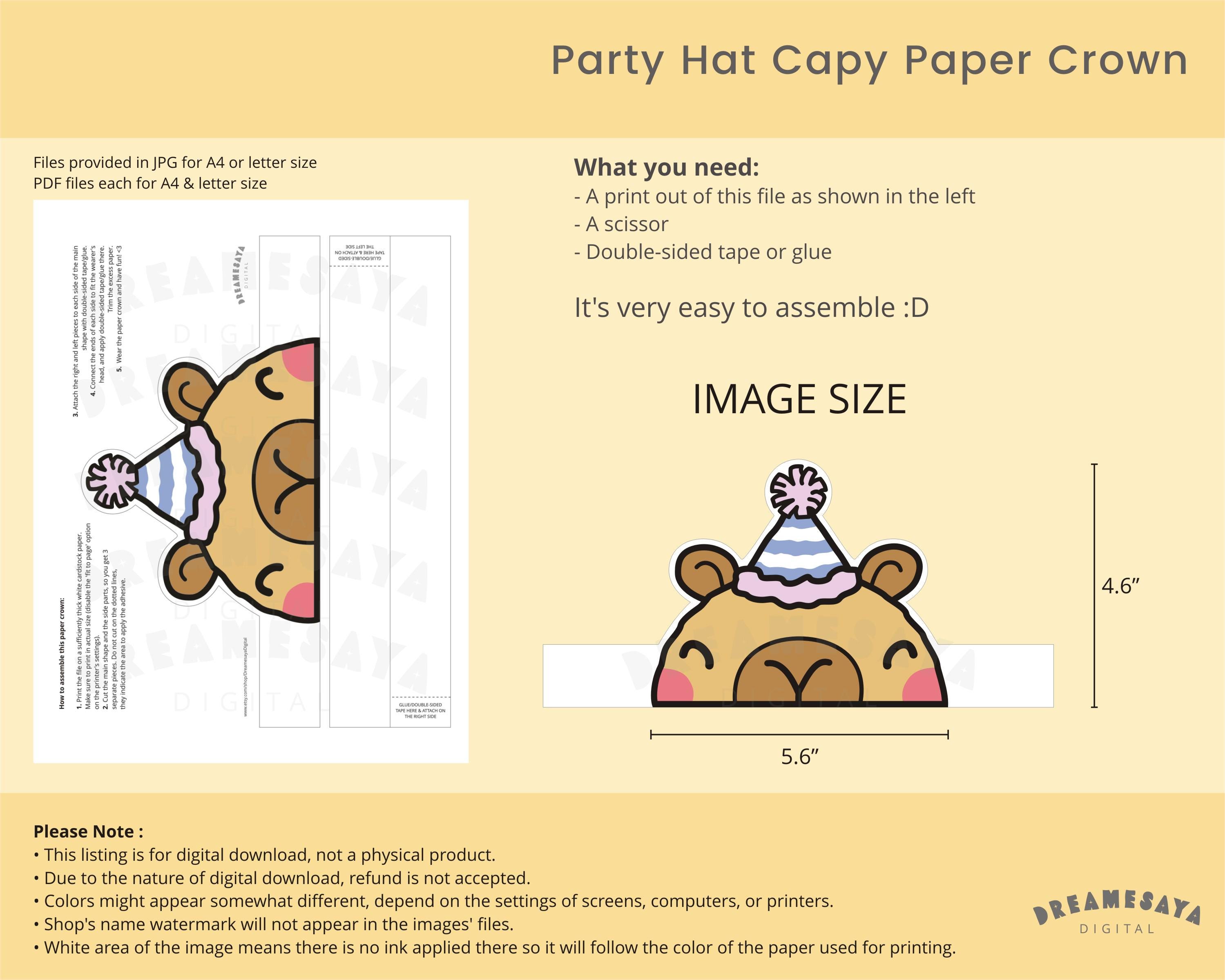 Capybara Paper Crown Printable Kawaii Kids Party Hat Capy Template PDF ...