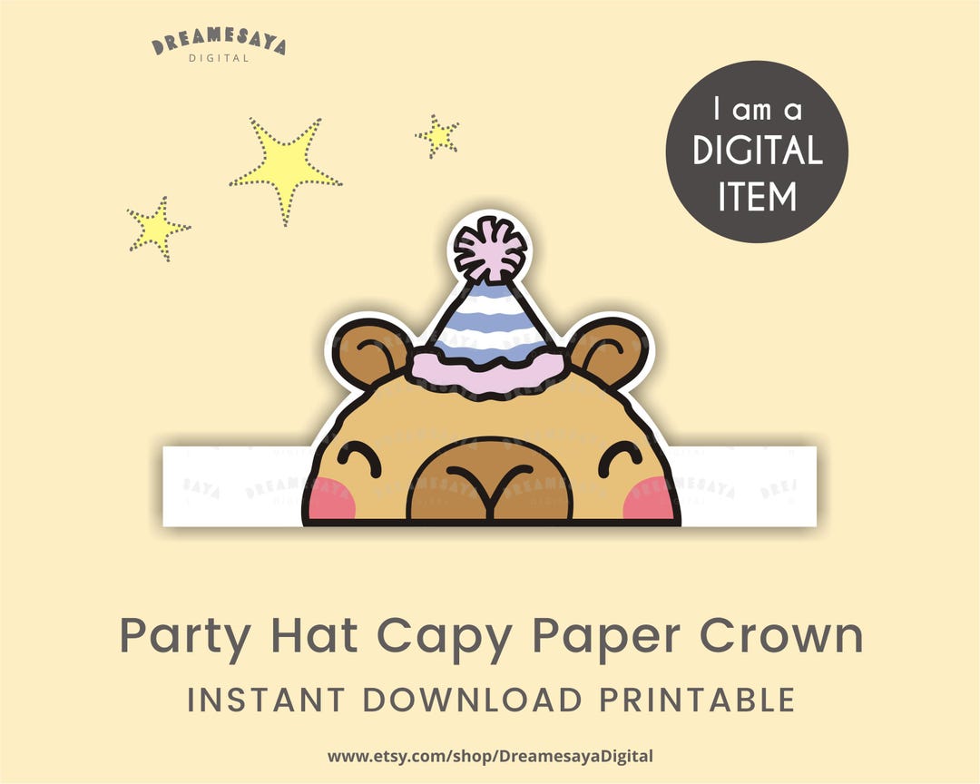 Capybara Paper Crown Printable Kawaii Kids Party Hat Capy Template PDF ...
