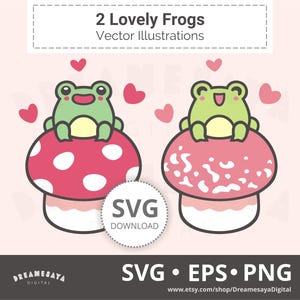 Grenouilles fantaisistes SVG adorable grenouille champignon rose avec amour coeurs PNG clip art et fichiers coupés en couches