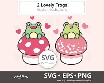 Whimsy frogs SVG adorable pink mushroom froggy love hearts PNG clipart layered cut files