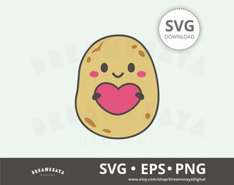 Heart potato SVG kawaii cartoon spud with love layered cutting file vector clipart design