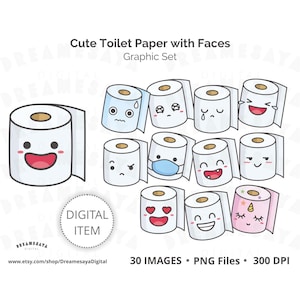 Papier toaletowy PNG clipart paczka fantazyjnych rolek chusteczek z uroczymi twarzami i emocjami