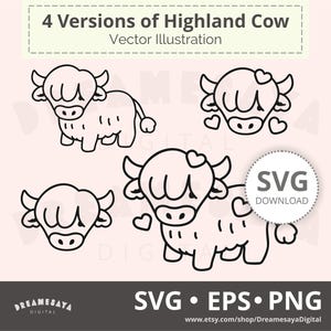 Highland cow SVG outline kawaii cute Scottish cattle craft cut files and laser engraving design