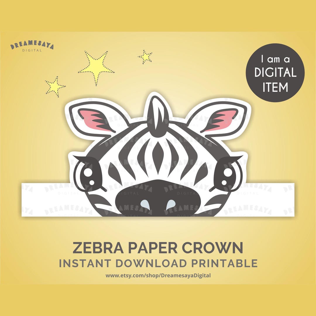 Zebra Paper Crown JPG Download Safari Party Hat DIY Printable Animal ...