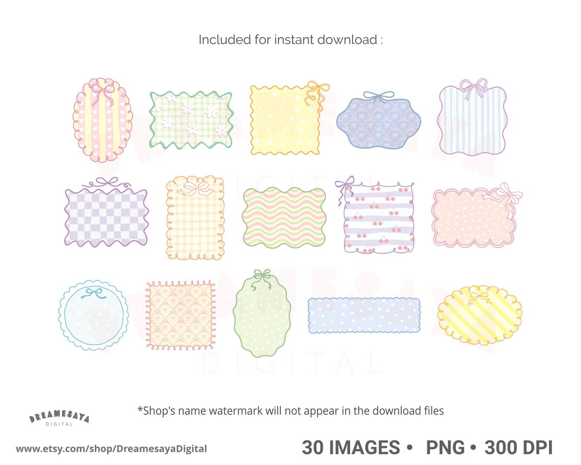 Preppy Frame Clipart Decorative Pastel Patterns in Whimsical Frames ...