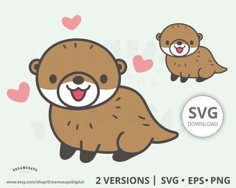 Cute otter SVG EPS PNG, Adorable cartoon forest river animal with hearts illustration and cut files