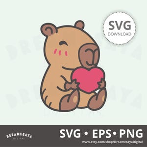 Capibara hart SVG EPS PNG, schattig zittend knaagdier met een hartsymbool illustraties en gesneden bestand