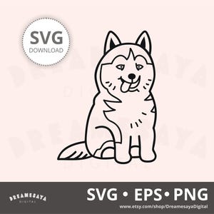 Kawaii Husky SVG Umriss Sibirischer Schneehund Htv Schnittdatei und Laser Gravur Design