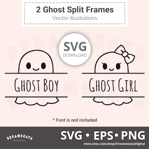 Ghost name frame SVG outline adorable boy and girl halloween split border htv cut files and laser engraving design