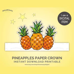 Pineapples paper crown JPG download printable Hawaii luau theme party hat file
