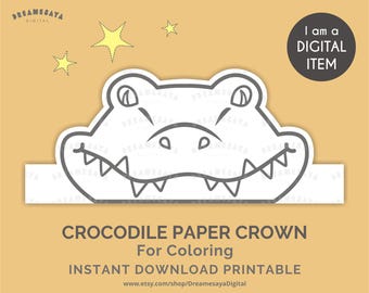 Crocodile coloring JPG printable paper crown craft Nile reptile party headpiece DIY file download