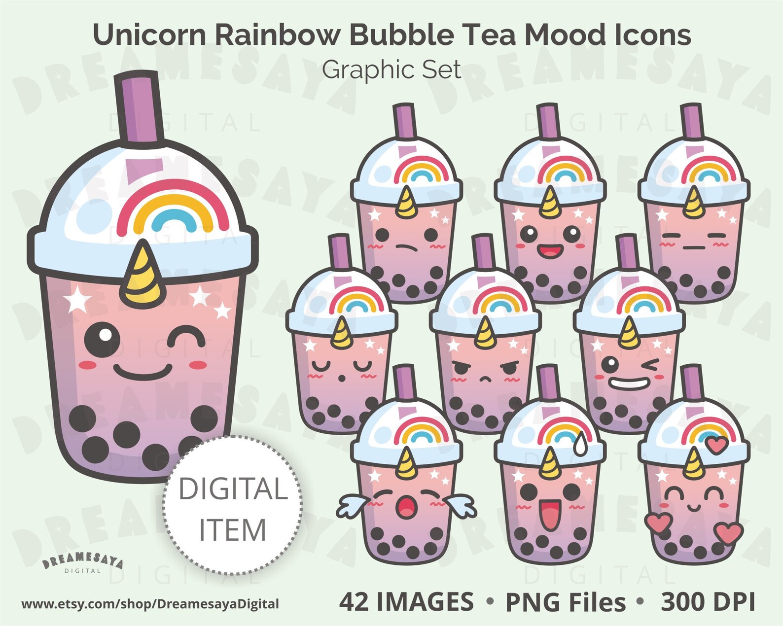 Kawaii boba clipart Girly cute unicorn rainbow bubble milk | Etsy