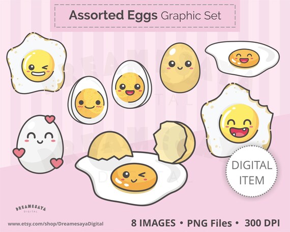 Cute Egg Clip Art Crisp Cartoon Images Of Raw Boiled And Etsy