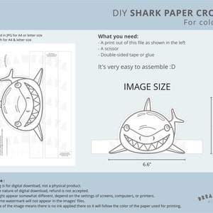Download Shark Headpiece DIY, Printable Shark Paper Hat for Coloring ...