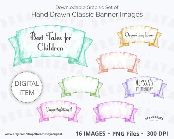 Classic Banner Clipart Old Scroll Clip Art Colorful Hand Etsy